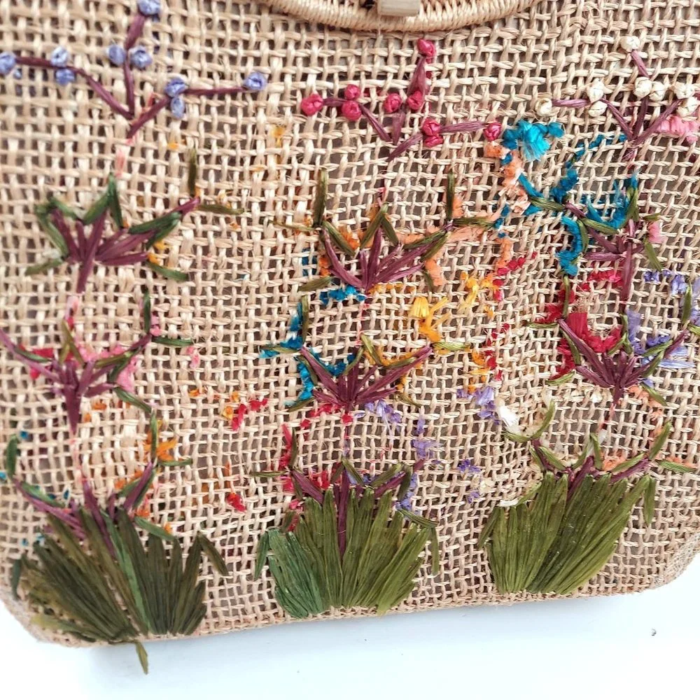 Handmade Pink Straw Cabana Small Summer Vacation Handbag Purse Fashion Tote - Picture 2 of 7